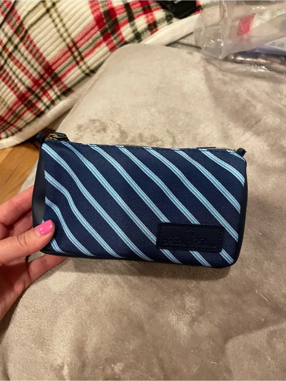 NWOT Brooks Brothers Navy Blue and Light Blue Striped Toiletry & cosmetic pouch